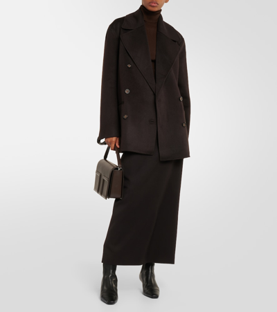 Shop Totême Double-breasted Wool Peacoat In Brown