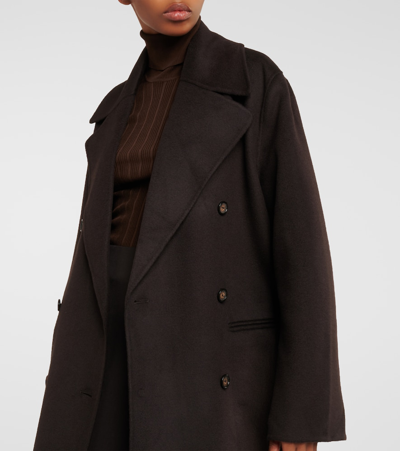 Shop Totême Double-breasted Wool Peacoat In Brown