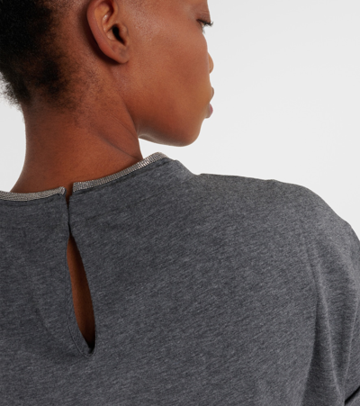 Brunello Cucinelli Rolled Crew Neck Keyhole Back Top In Grey