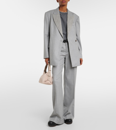 Brunello Cucinelli Rolled Crew Neck Keyhole Back Top In Grey