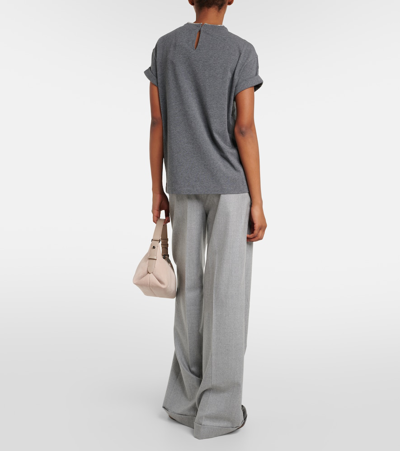 Brunello Cucinelli Rolled Crew Neck Keyhole Back Top In Grey