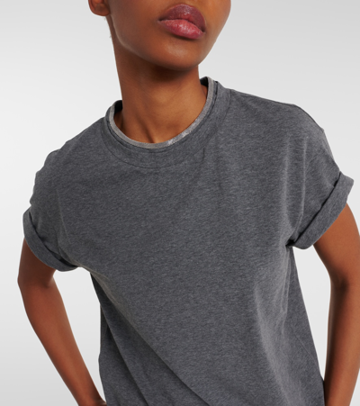 Brunello Cucinelli Rolled Crew Neck Keyhole Back Top In Grey