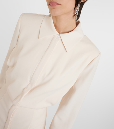 Shop Roland Mouret Feather-trimmed Crêpe Maxi Shirt Dress In White