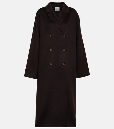 Shop Totême Oversized Double-breasted Wool Coat In Brown