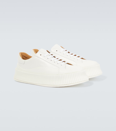 Shop Jil Sander Leather Platform Sneakers In White