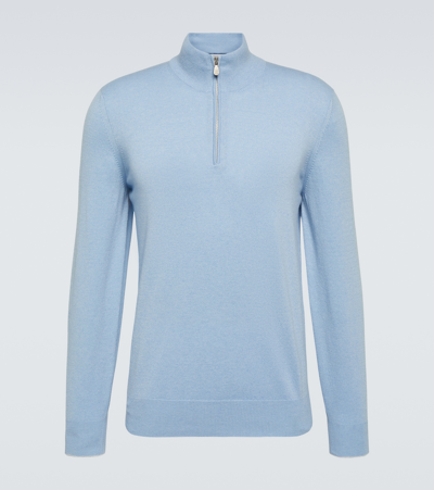 Shop Brunello Cucinelli Cashmere Half-zip Sweater In Blue