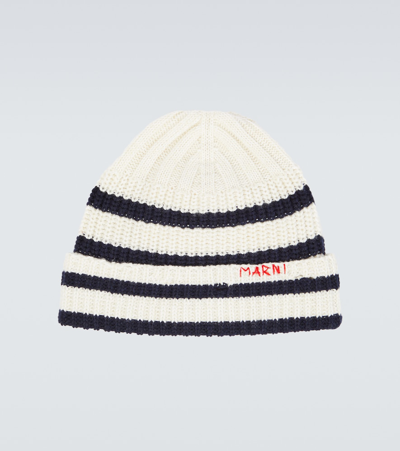 Shop Marni Striped Virgin Wool Beanie In Multicoloured