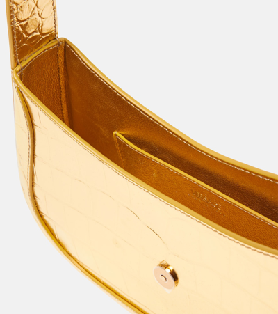 Shop Versace Greca Goddess Small Croc-effect Shoulder Bag In Gold