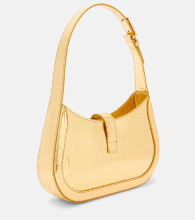 Shop Versace Greca Goddess Small Croc-effect Shoulder Bag In Gold