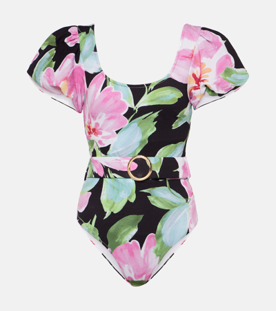 Shop Alexandra Miro Jeanie Floral Belted Swimsuit In Multicoloured