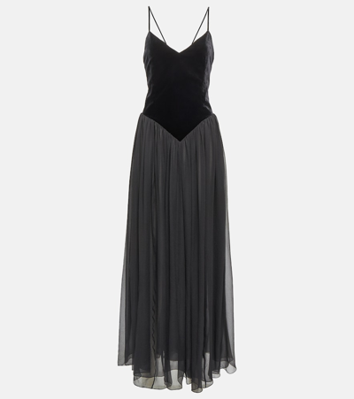 Shop Chloé Velvet And Silk Maxi Dress In Black