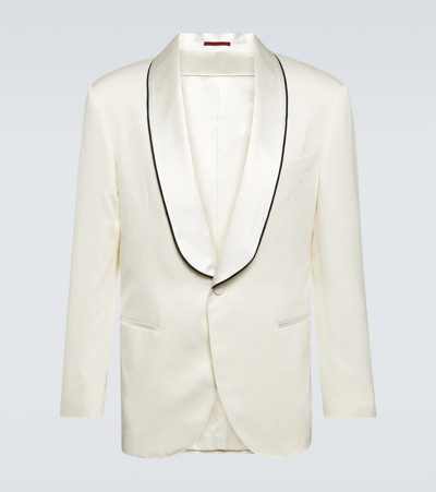 Shop Brunello Cucinelli Délavé Silk Twill Tuxedo Jacket In White