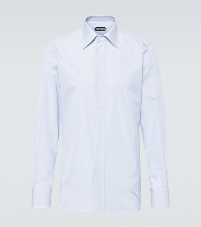Shop Tom Ford Pinstripe Cotton Poplin Shirt In Blue