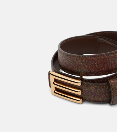 Shop Etro Paisley Faux Leather Belt In Brown