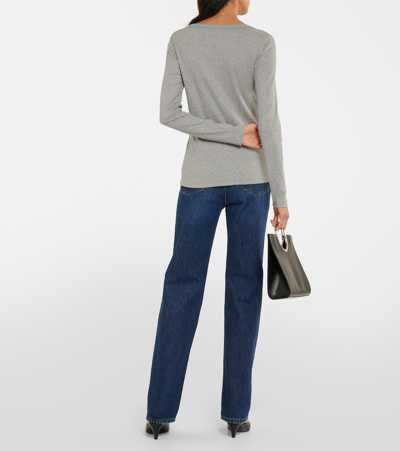 Shop Totême Ribbed-knit Cotton-blend Jersey Top In Grey