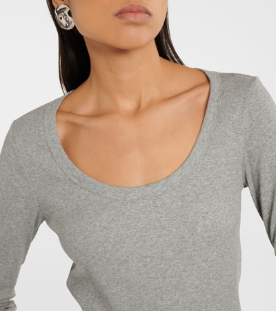 Shop Totême Ribbed-knit Cotton-blend Jersey Top In Grey