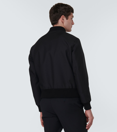 Shop Lardini Linen Bomber Jacket In Black