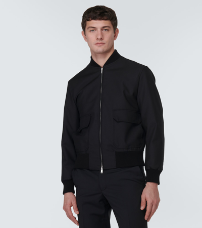 Shop Lardini Linen Bomber Jacket In Black