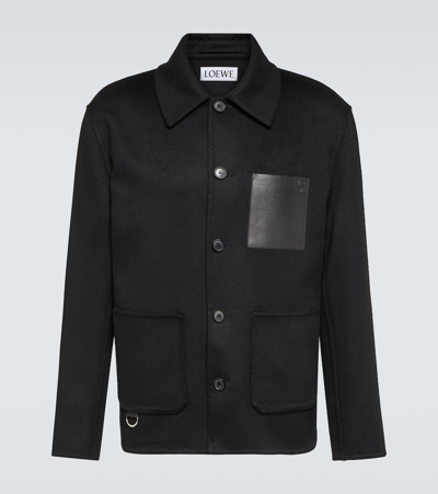 Shop Loewe Leather-trimmed Wool And Cashmere Overshirt In Black