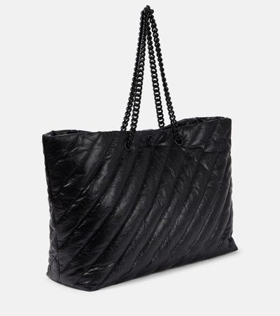 Shop Balenciaga Crush East-west Large Quilted Leather Tote Bag In Black