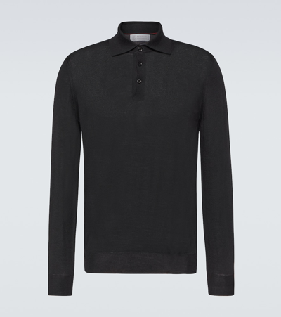 Shop Brunello Cucinelli Wool And Cashmere Polo Sweater In Nero+grigio Scuro