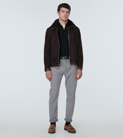 Shop Brunello Cucinelli Wool And Cashmere Polo Sweater In Nero+grigio Scuro