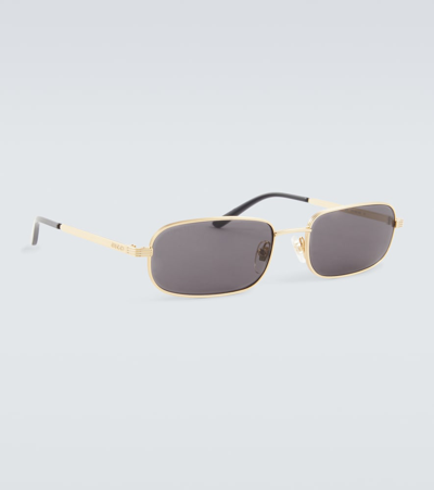 Gucci Logo Rectangular Sunglasses In Gold-gold-grey