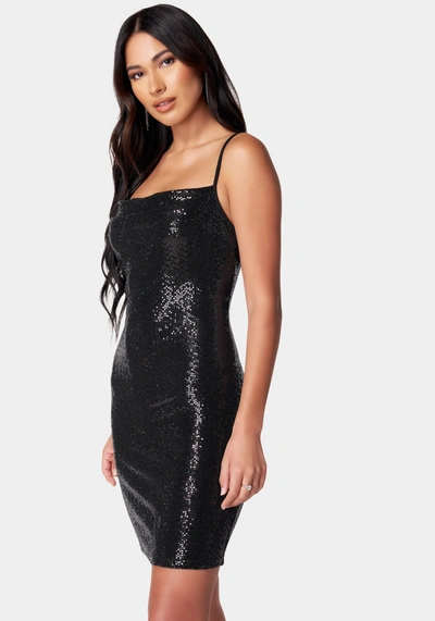 Bebe Cowl Short Sequin Dress In Black
