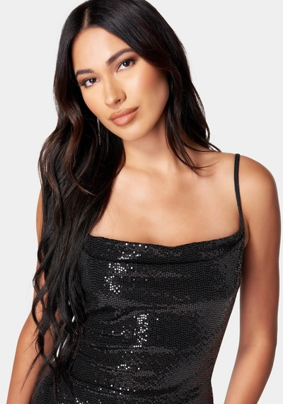 Bebe Cowl Short Sequin Dress In Black