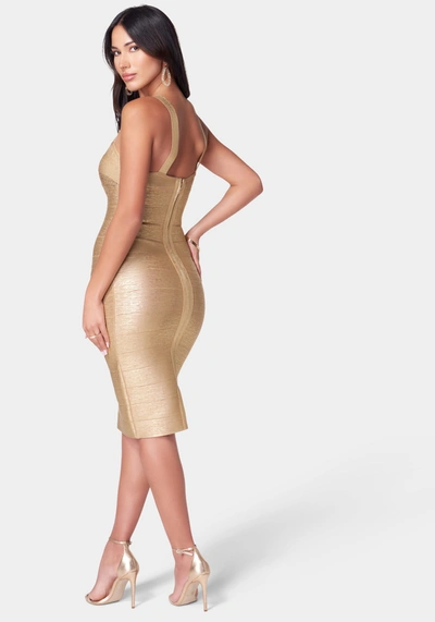Shop Bebe Bandage Midi Dress With Straps In Gold