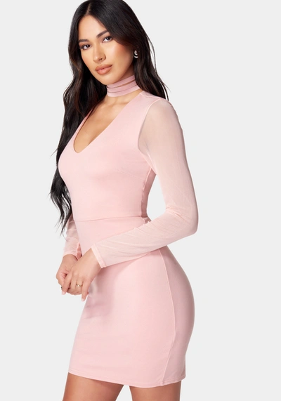 Shop Bebe Choker Neck Mini Dress In Pink,black