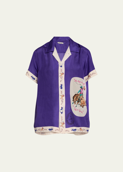 Shop Bode Round Up Printed Silk Camp Shirt In Violt