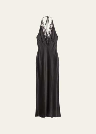 Shop Sir Aries Silk Lace Halter Gown In Black