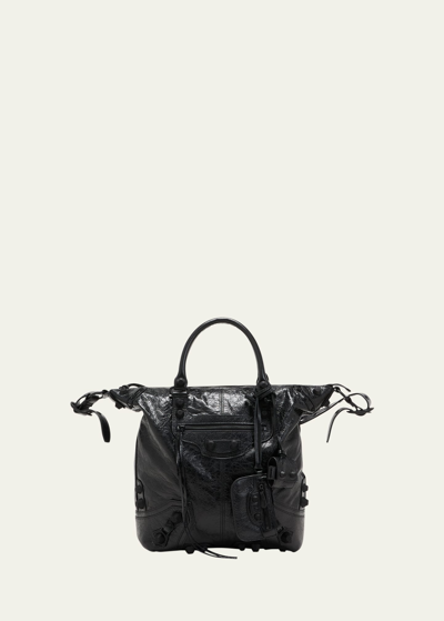 Shop Balenciaga Men's Le Cagole Medium Leather Tote Bag In Black