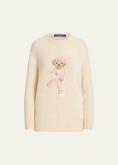 Shop Ralph Lauren Ballet Bear Crewneck Cashmere Sweater In Butter