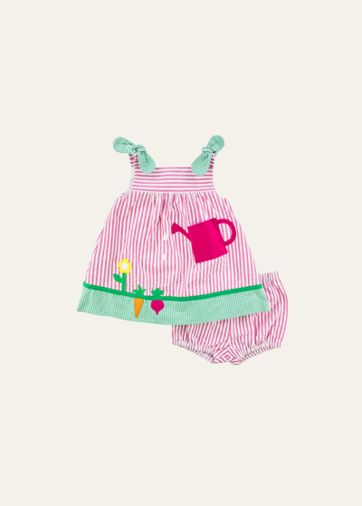 Shop Florence Eiseman Girl's Seersucker Watering Can Dress And Bloomers In Fuchsia