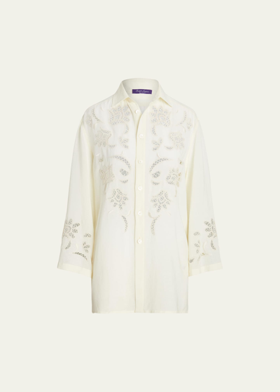 Shop Ralph Lauren Holbert Paisley-embroidered Linen Shirt In Cream