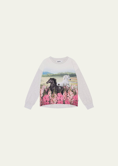 Shop Molo Girl's Reniza Horse Graphic Sweatshirt In Meadow Horses