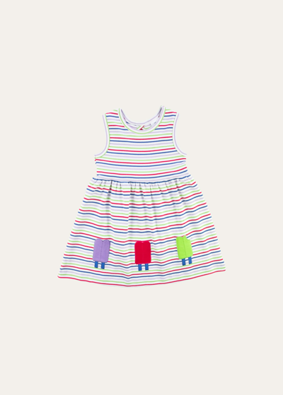Shop Florence Eiseman Girl's Multi-stripe Knit Dress With Popsicles In White/multi