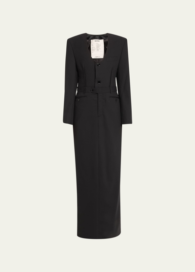 Shop Bettter Long Scoop-neck Buttoned Wool Dress In Black