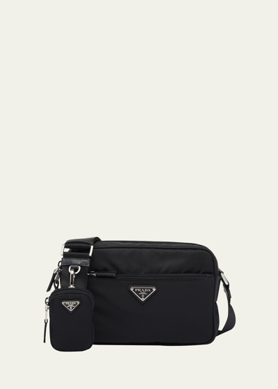 Shop Prada Zip Nylon & Calf Leather Shoulder Bag In F0002 Nero