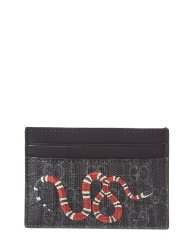 Shop Gucci Kingsnake Print Gg Supreme Canvas & Leather Card Case In Grey