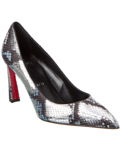 Shop Christian Louboutin Condora 85 Snake-embossed Leather Pump In Silver