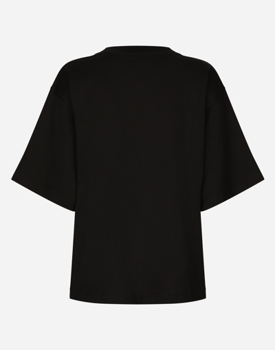 Dolce & Gabbana Black Oversized T-shirt With Logo Lettering Print In Cotton Woman In Black