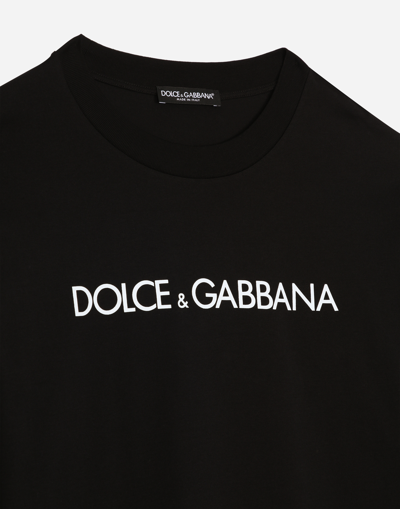 Shop Dolce & Gabbana Short-sleeved Cotton T-shirt With Dolce&gabbana Lettering In Black