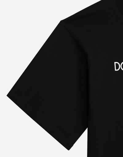 Dolce & Gabbana Black Oversized T-shirt With Logo Lettering Print In Cotton Woman In Black