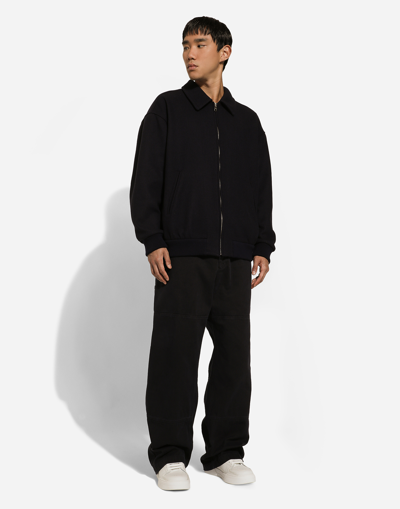 Dolce & Gabbana Logo-plaque Zip-up Bomber Jacket In Blue
