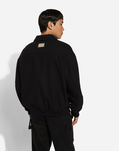 Dolce & Gabbana Logo-plaque Zip-up Bomber Jacket In Blue