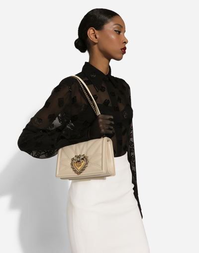 Dolce & Gabbana Medium Devotion Leather Shoulder Bag In White