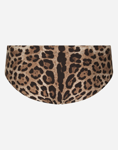 Shop Dolce & Gabbana Leopard-print Swim Briefs With High-cut Leg In Animal Print